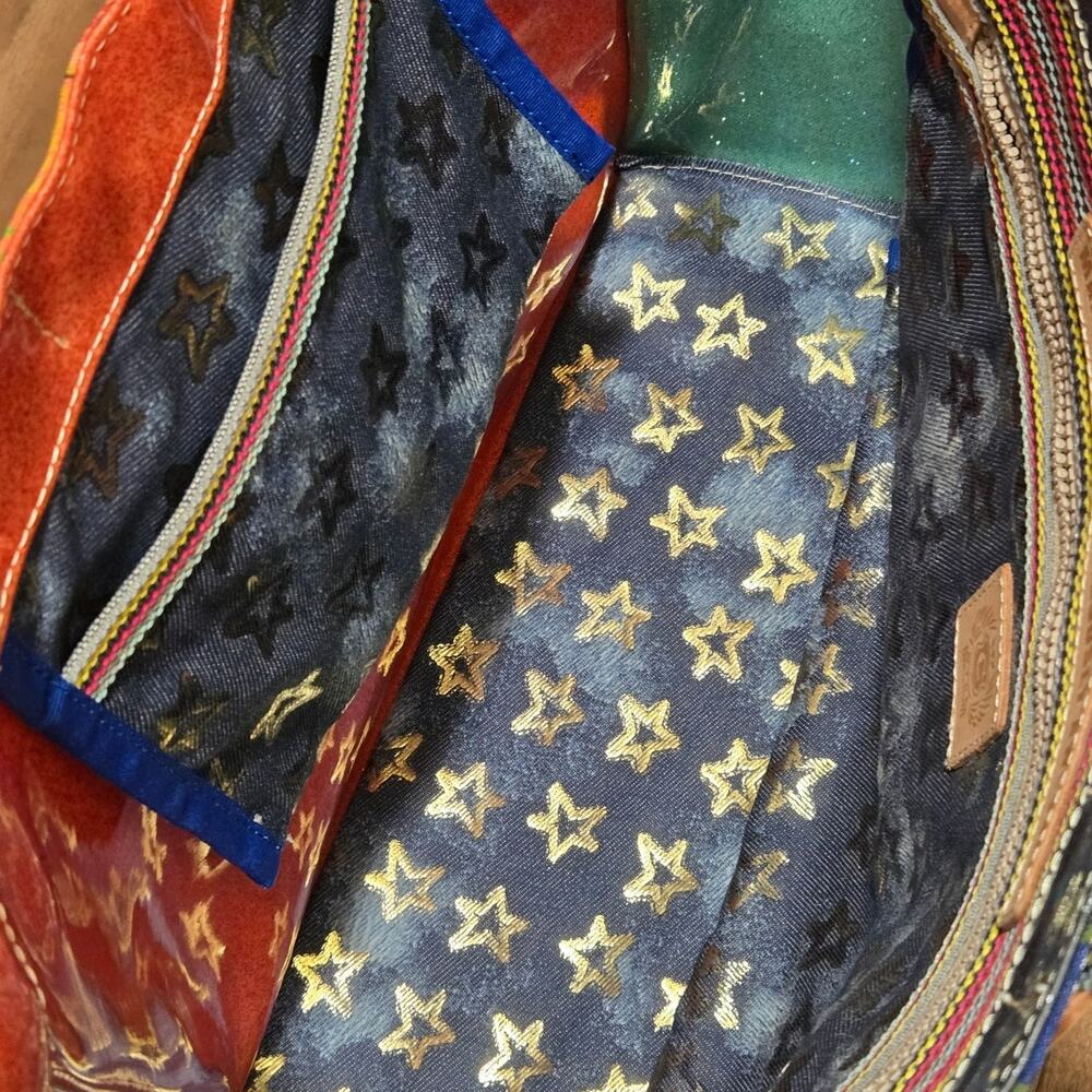 Consuela Checked Out‎ Orange Blue Multi Quatro Large Carry All Tote Bag - Picture 7 of 10